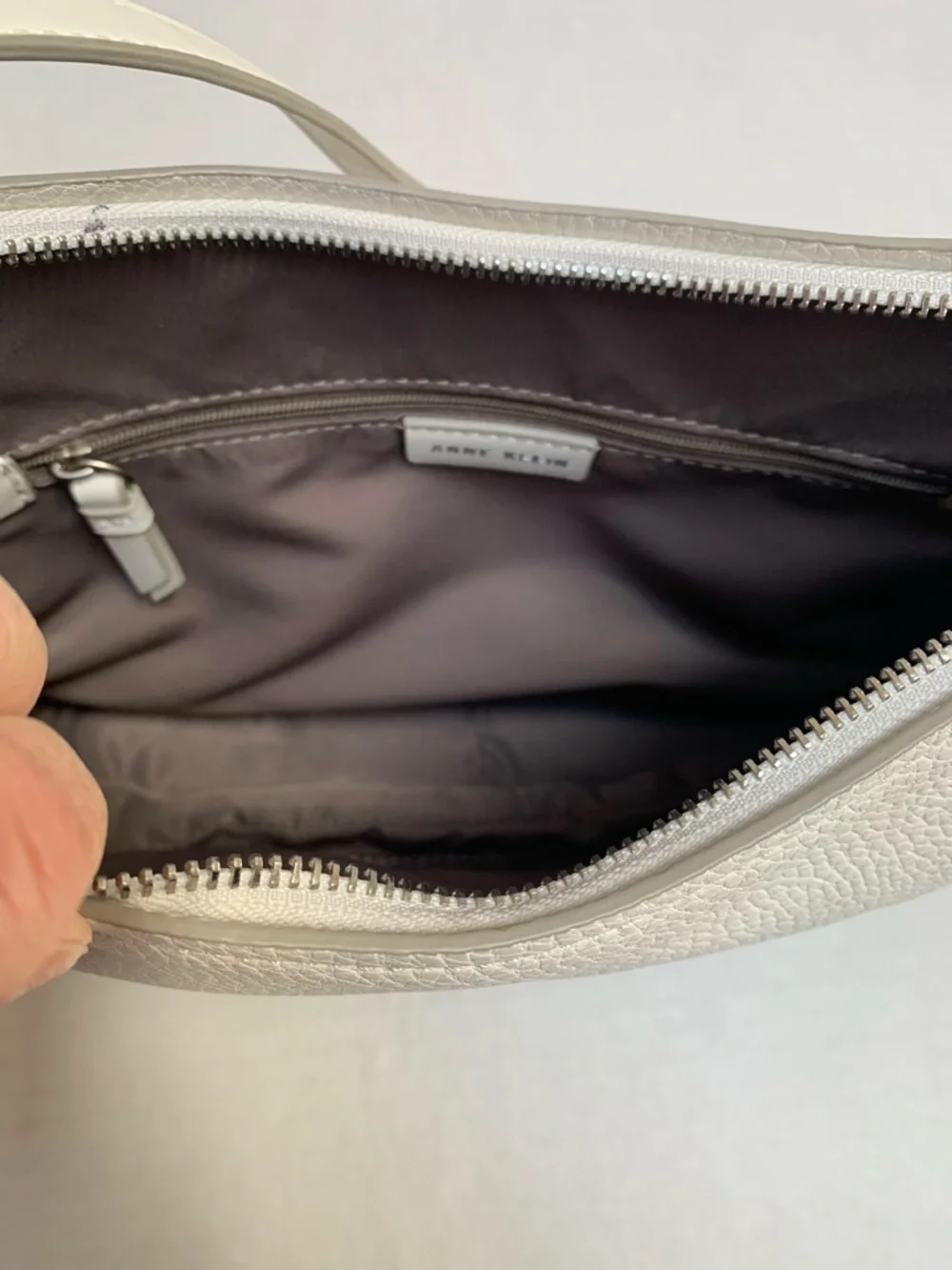 Anne Klein Ivory Pebbled Faux Leather Shoulder Bag